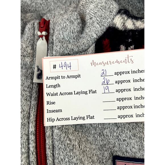 Vineyard Vines Fair Isle Lobster Gray Red 3/4" Zip Up Pullover Sweater Size XS - Picture 9 of 9